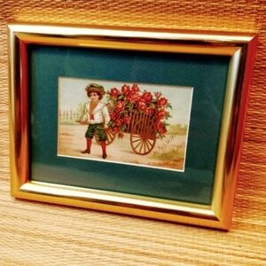 VTG vintage small gold framed wall art greeting card birthday wishes decor
